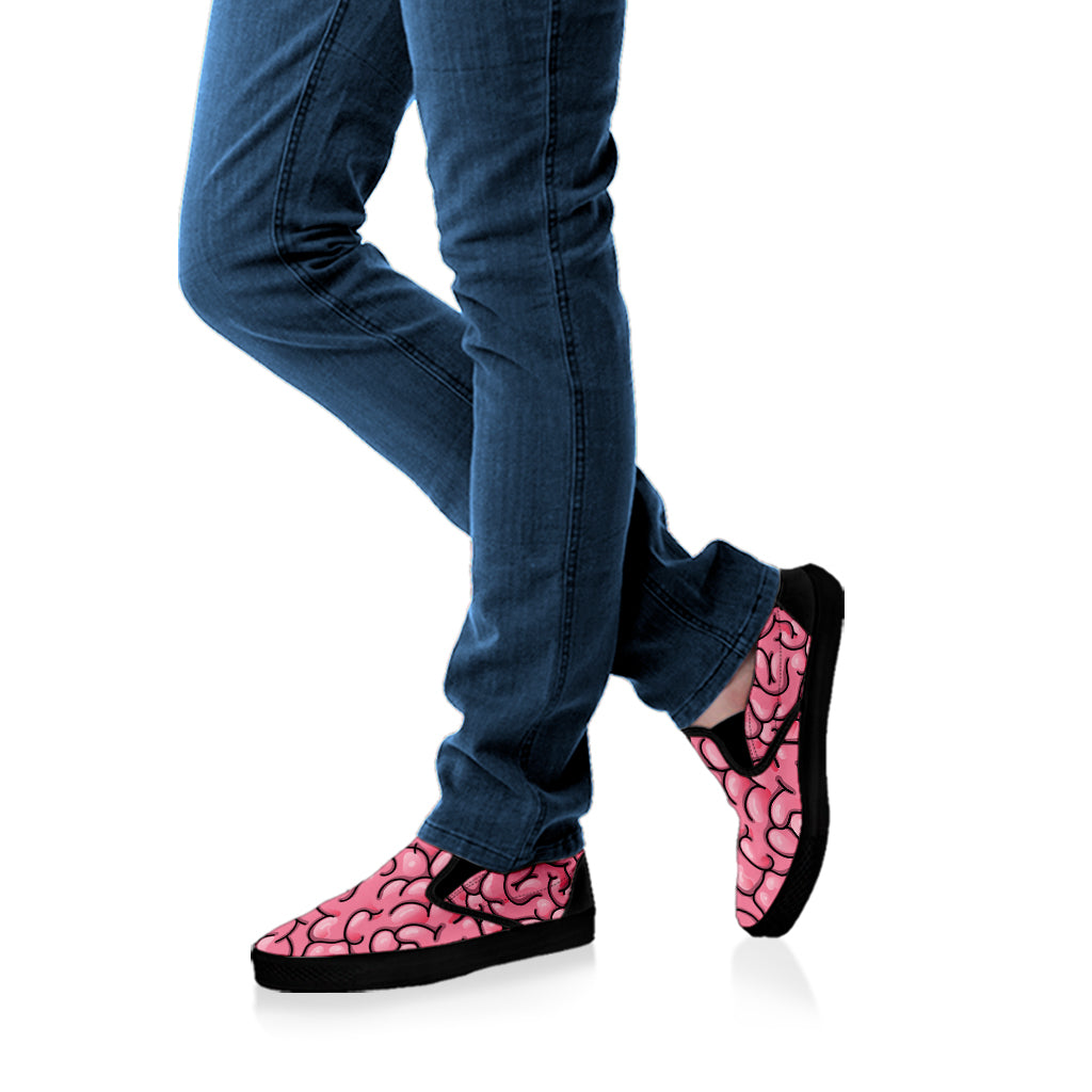 Halloween Zombie Brain Print Black Slip On Shoes