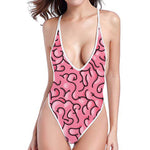 Halloween Zombie Brain Print One Piece High Cut Swimsuit