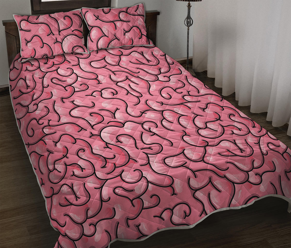 Halloween Zombie Brain Print Quilt Bed Set