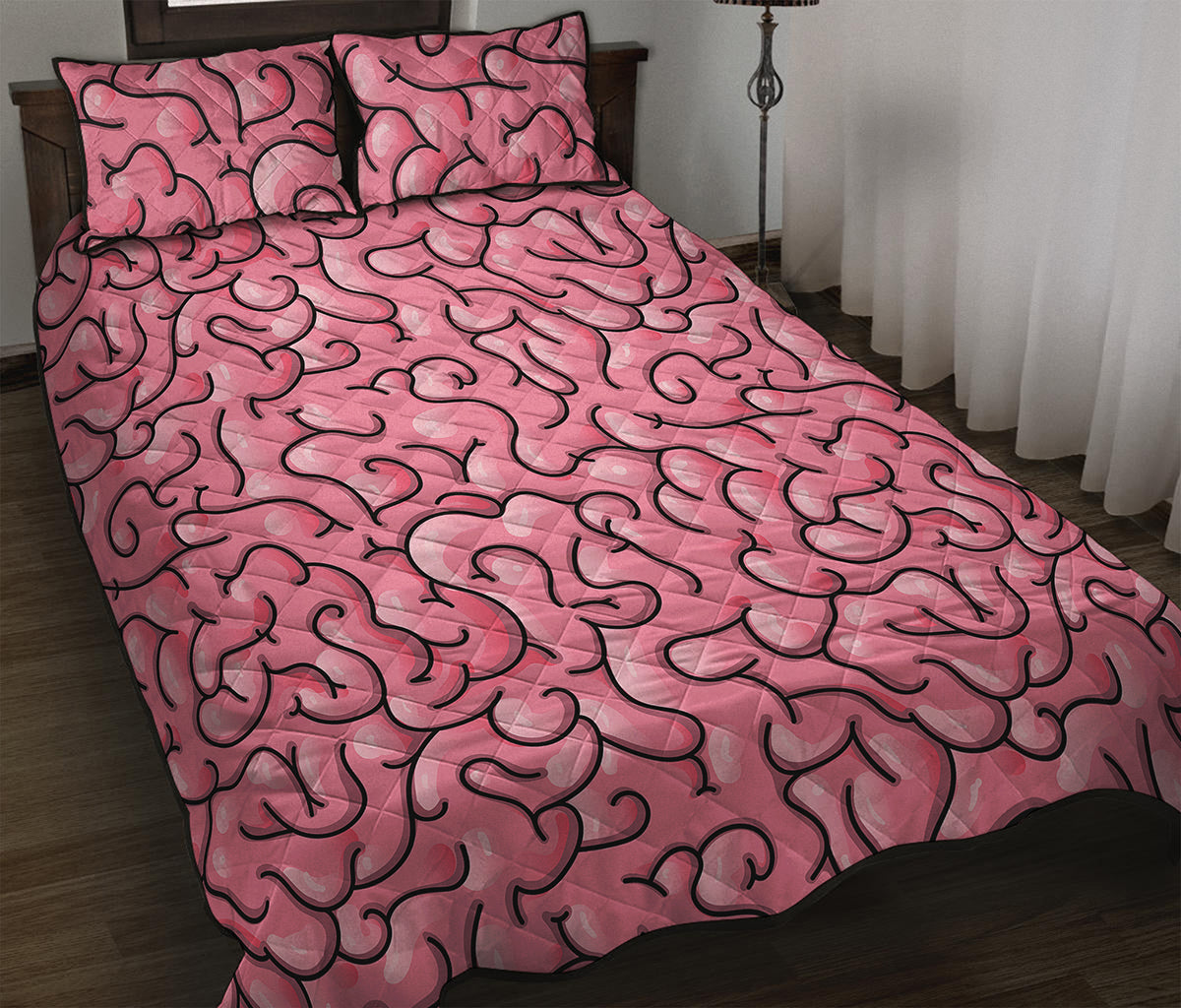 Halloween Zombie Brain Print Quilt Bed Set