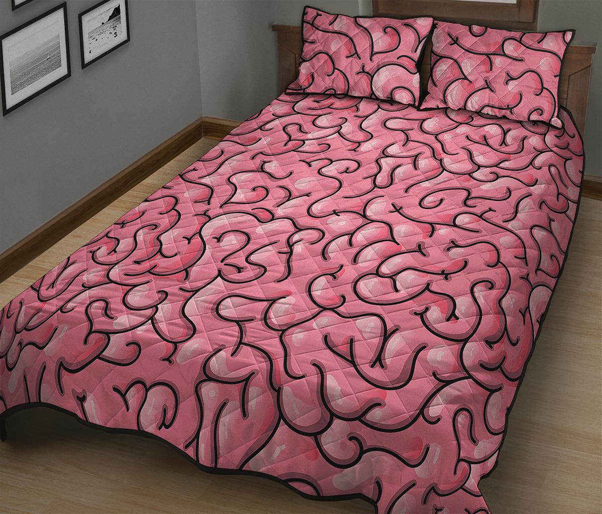 Halloween Zombie Brain Print Quilt Bed Set
