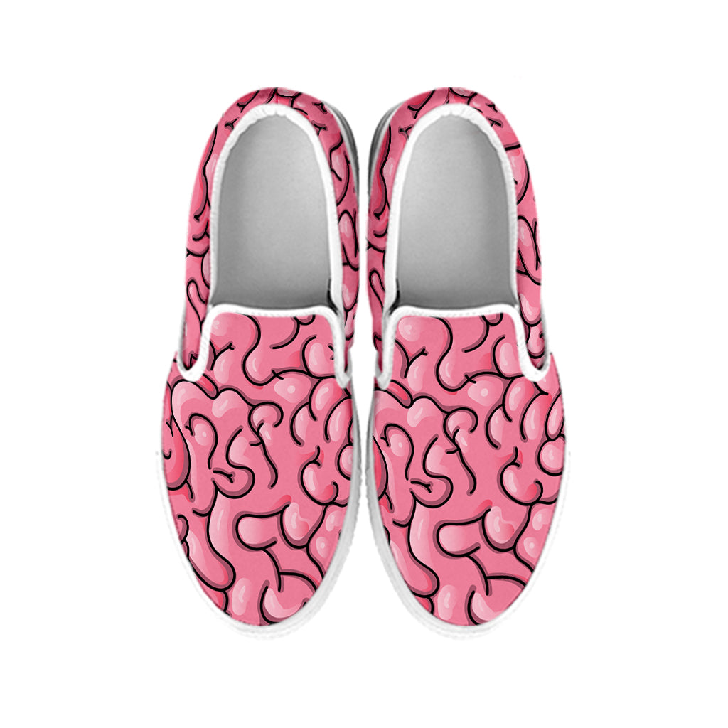 Halloween Zombie Brain Print White Slip On Shoes