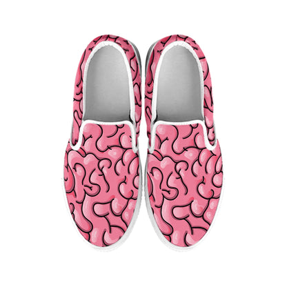 Halloween Zombie Brain Print White Slip On Shoes