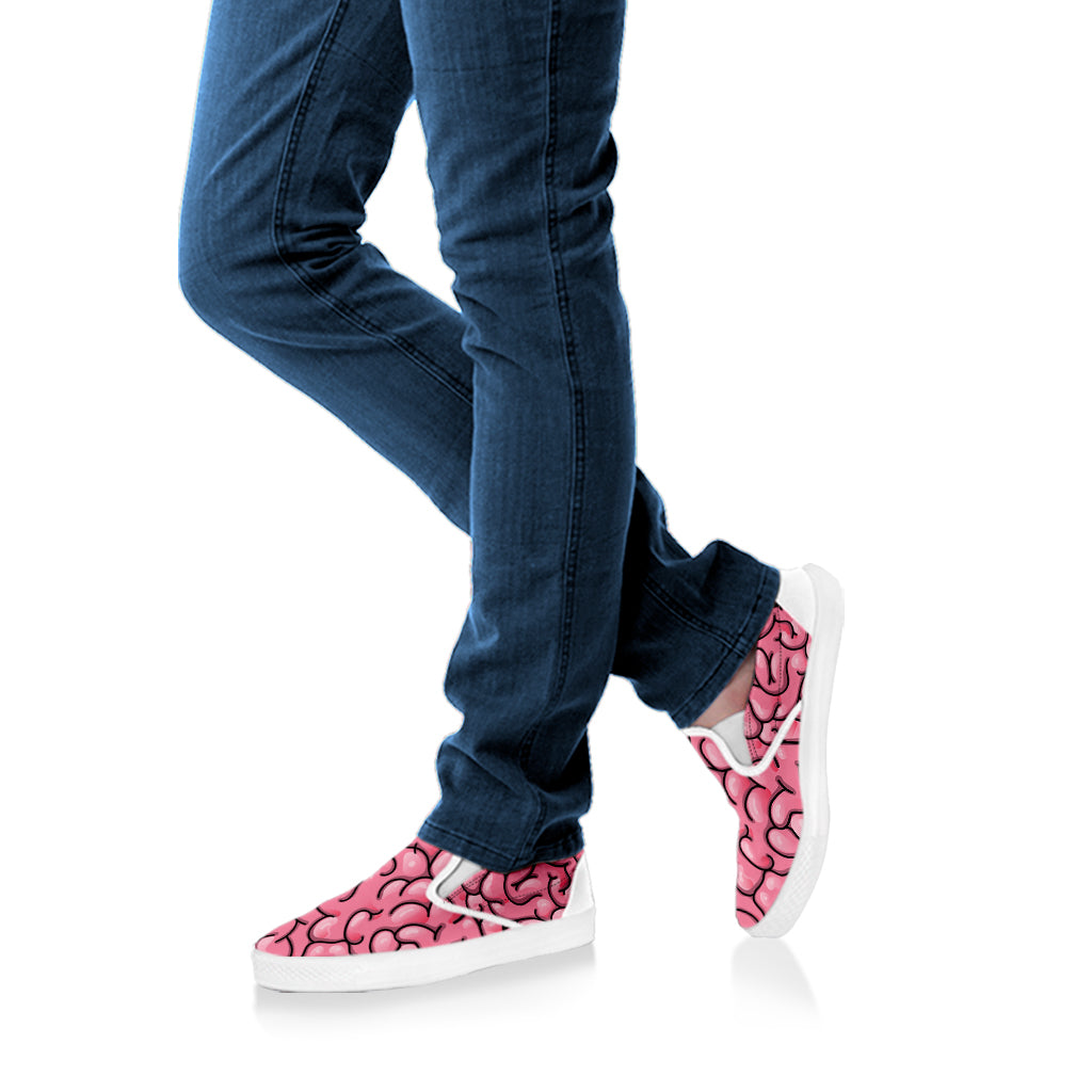 Halloween Zombie Brain Print White Slip On Shoes