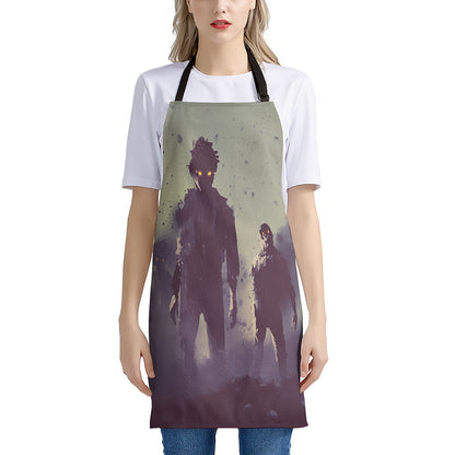 Halloween Zombie Crowd Print Apron