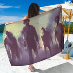 Halloween Zombie Crowd Print Beach Sarong Wrap