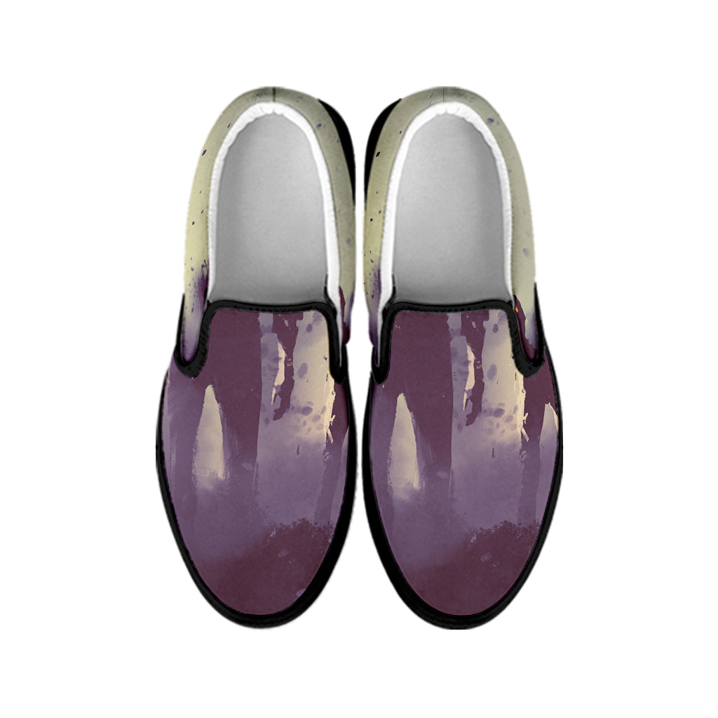 Halloween Zombie Crowd Print Black Slip On Shoes