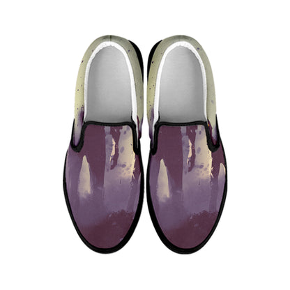 Halloween Zombie Crowd Print Black Slip On Shoes