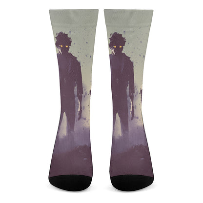 Halloween Zombie Crowd Print Crew Socks