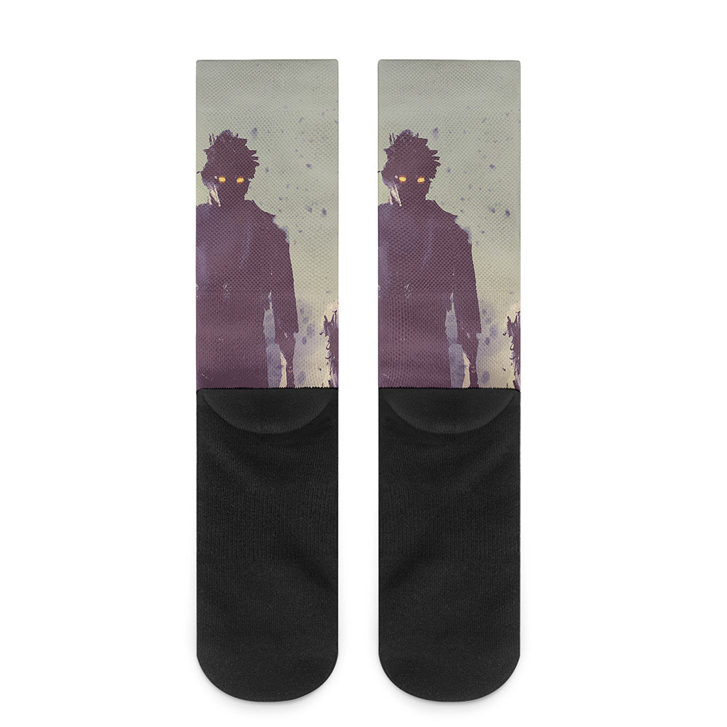 Halloween Zombie Crowd Print Crew Socks