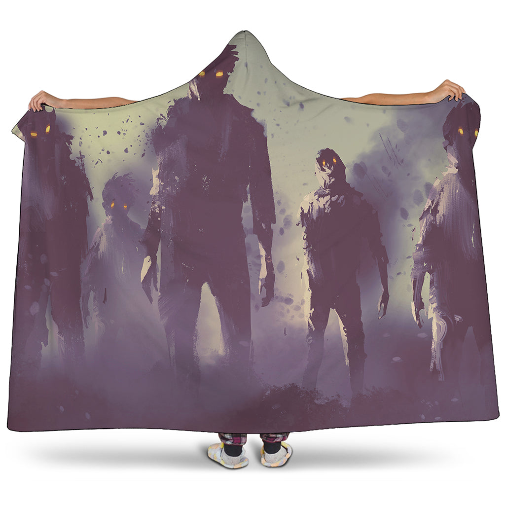 Halloween Zombie Crowd Print Hooded Blanket