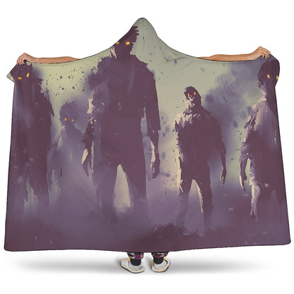Halloween Zombie Crowd Print Hooded Blanket