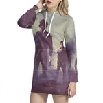 Halloween Zombie Crowd Print Hoodie Dress