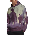 Halloween Zombie Crowd Print Pullover Hoodie