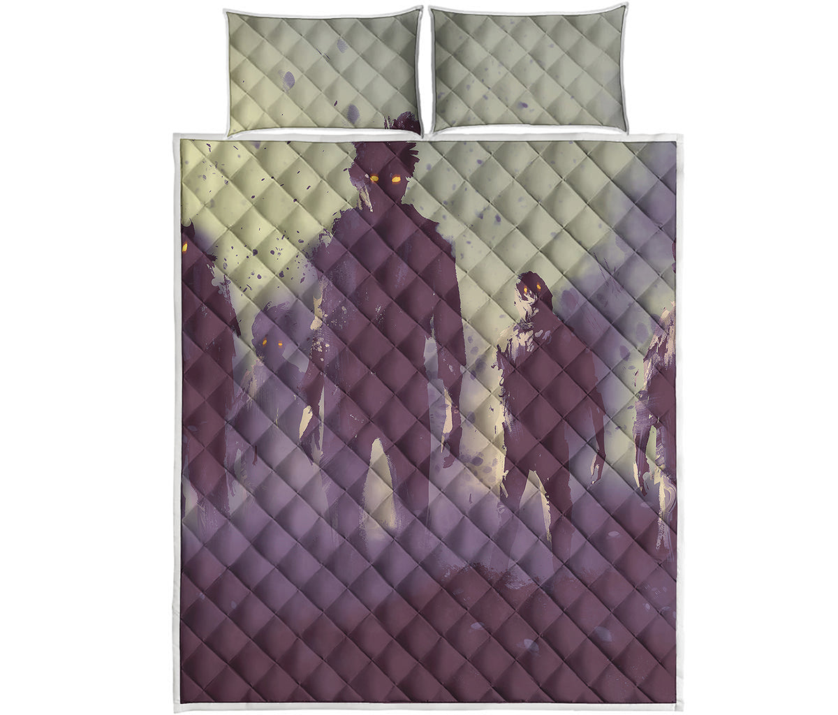 Halloween Zombie Crowd Print Quilt Bed Set