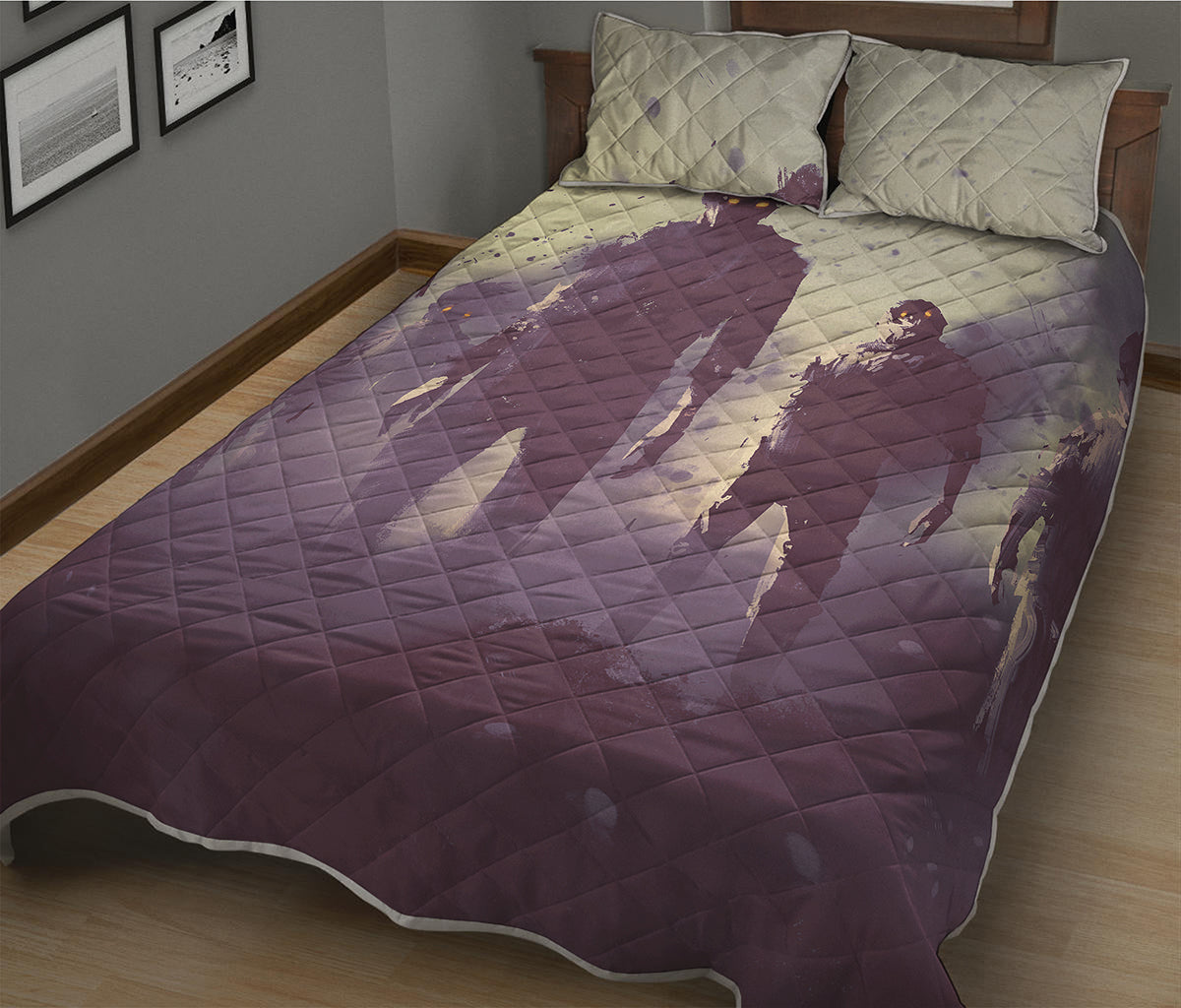 Halloween Zombie Crowd Print Quilt Bed Set