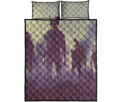 Halloween Zombie Crowd Print Quilt Bed Set