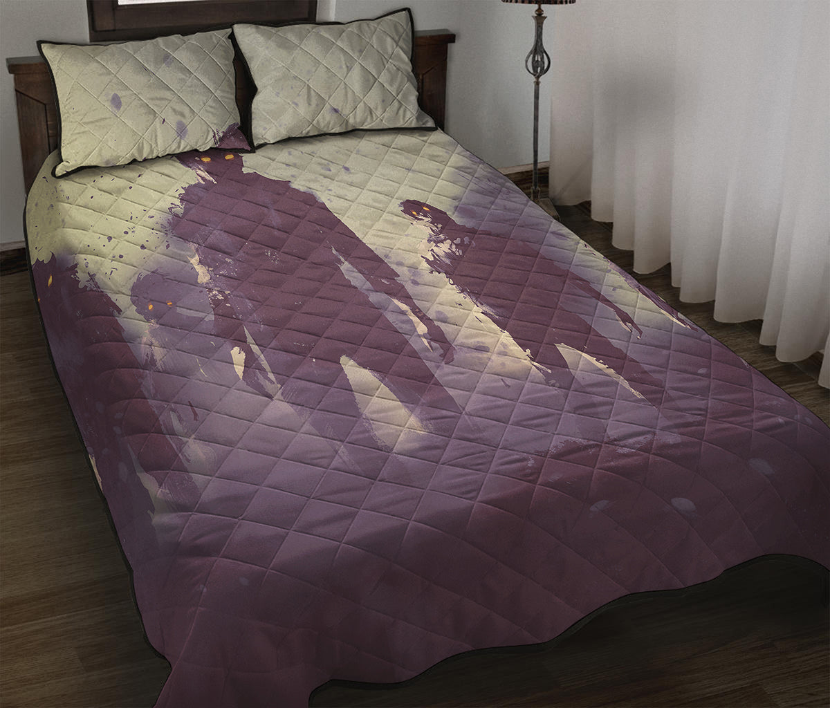Halloween Zombie Crowd Print Quilt Bed Set