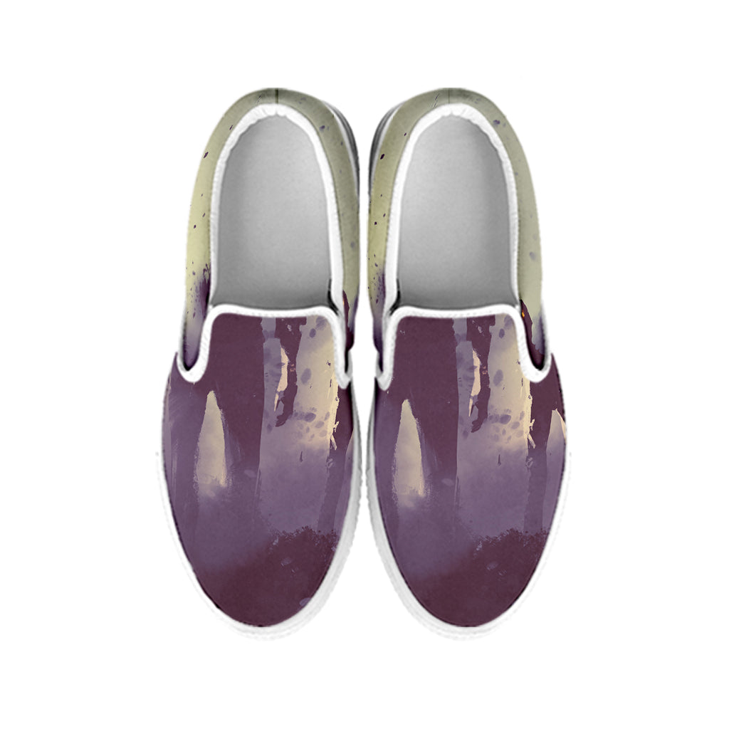 Halloween Zombie Crowd Print White Slip On Shoes