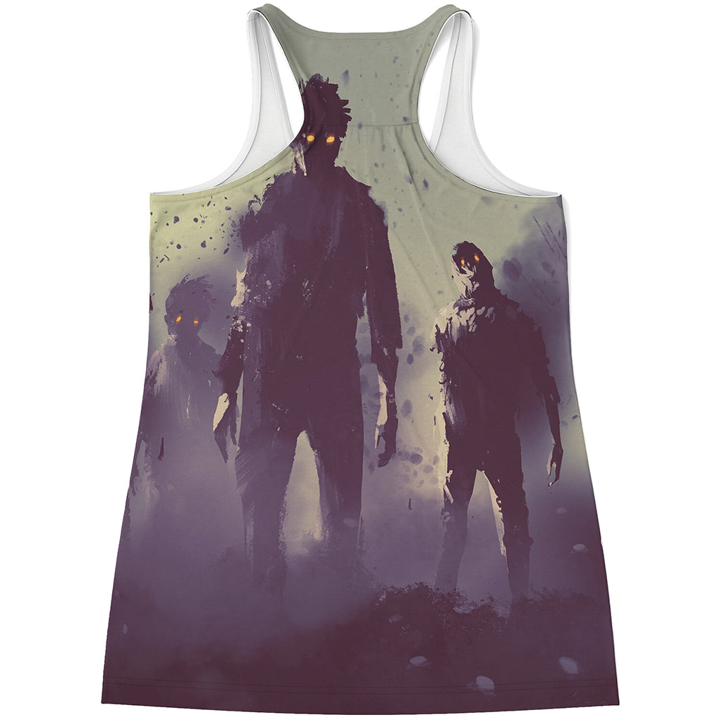 Halloween Zombie Crowd Print Women's Racerback Tank Top