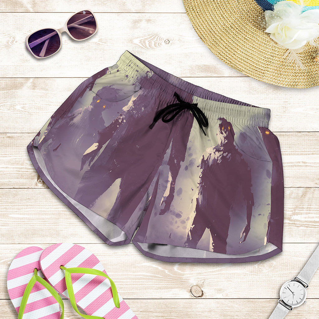 Halloween Zombie Crowd Print Women's Shorts