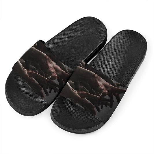 Halloween Zombie Hands Print Black Slide Sandals