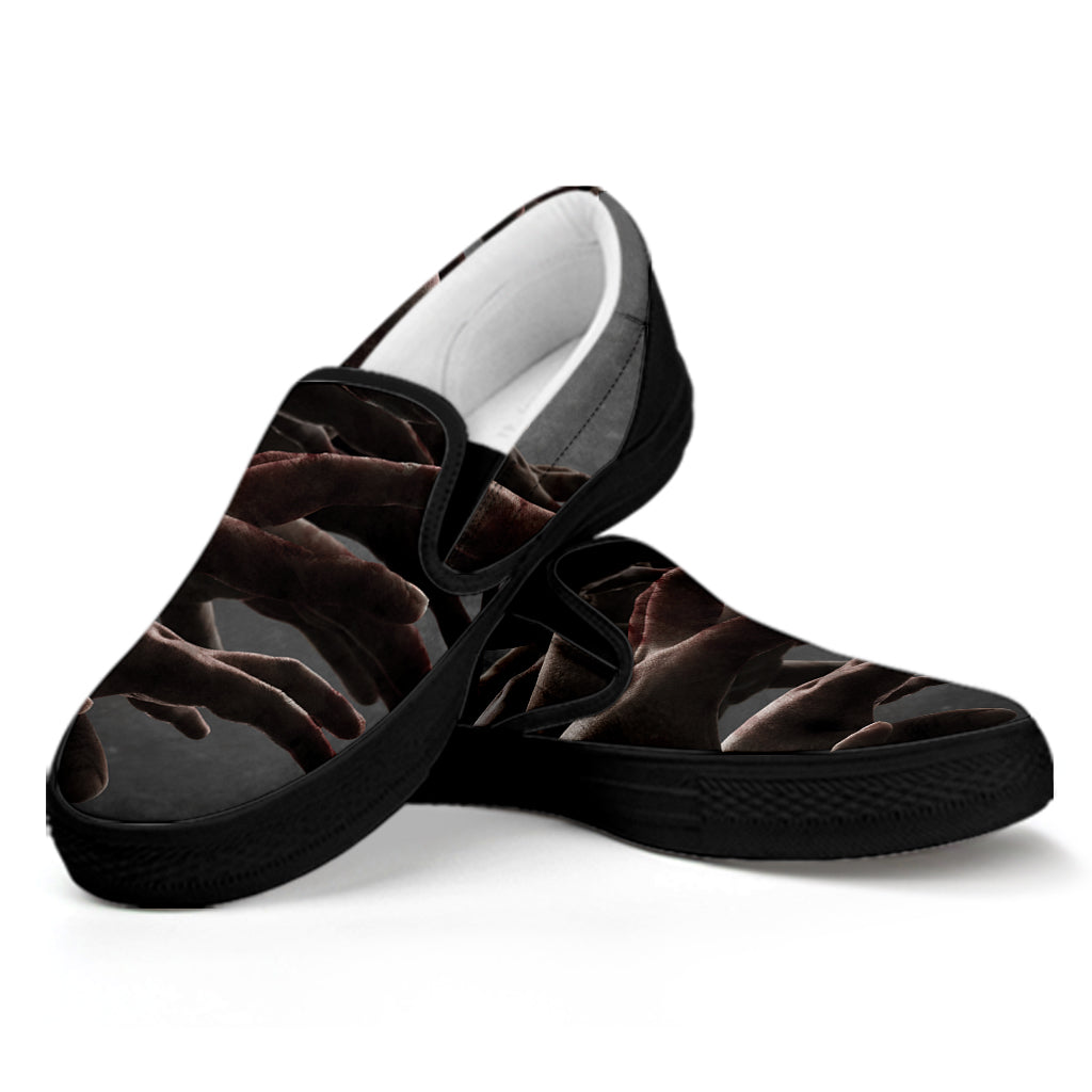 Halloween Zombie Hands Print Black Slip On Shoes