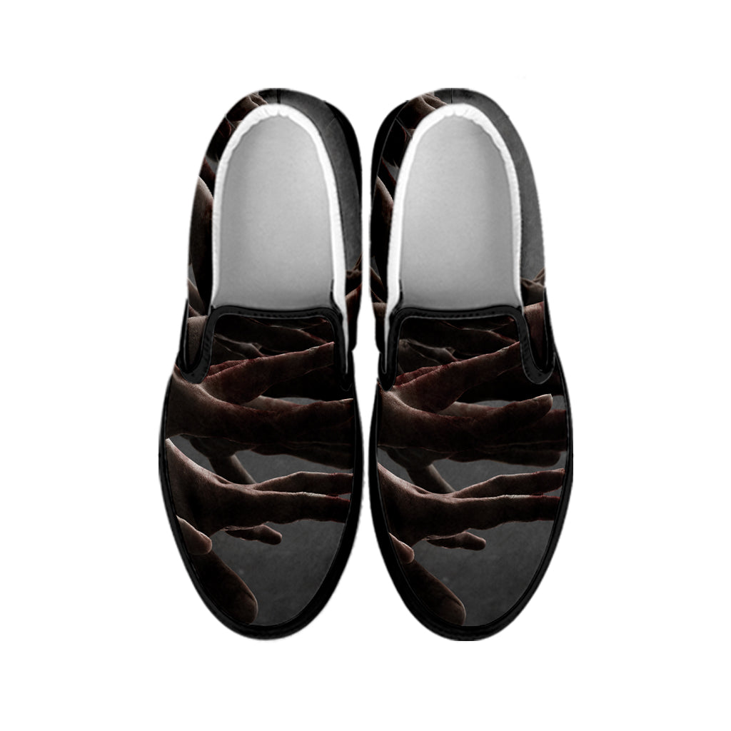 Halloween Zombie Hands Print Black Slip On Shoes
