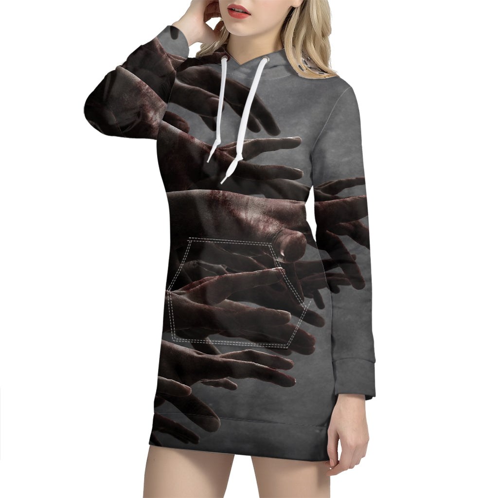 Halloween Zombie Hands Print Pullover Hoodie Dress