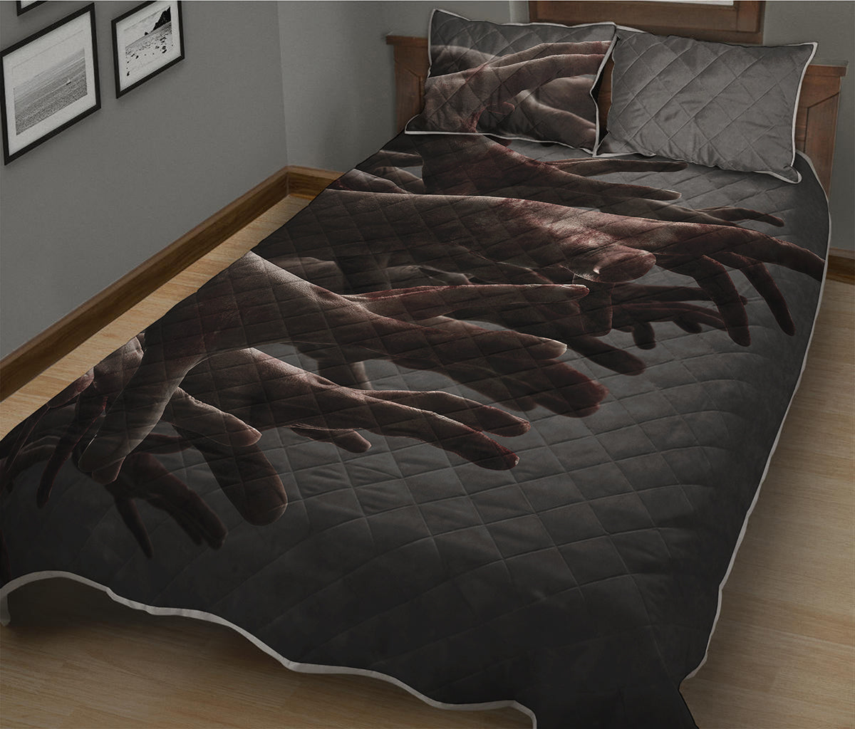 Halloween Zombie Hands Print Quilt Bed Set