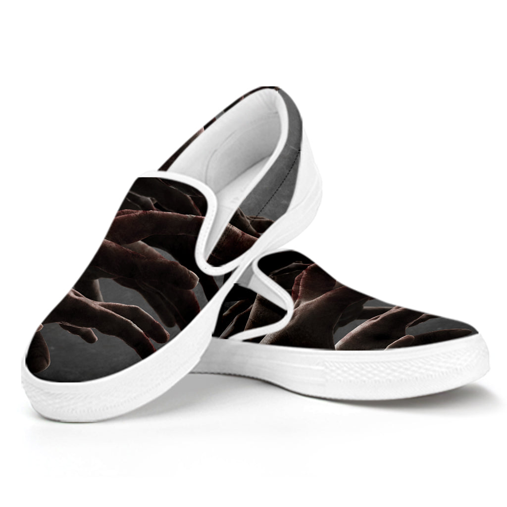 Halloween Zombie Hands Print White Slip On Shoes