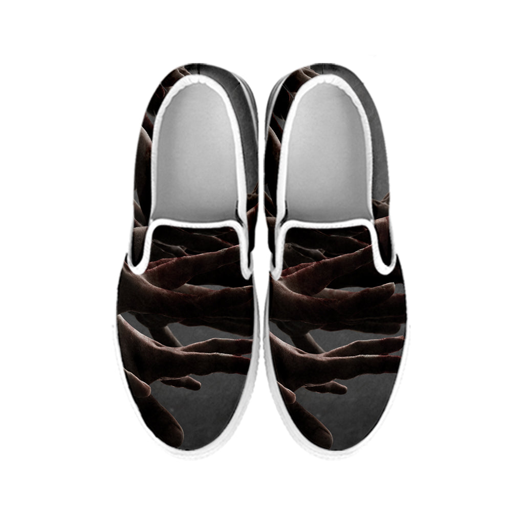Halloween Zombie Hands Print White Slip On Shoes