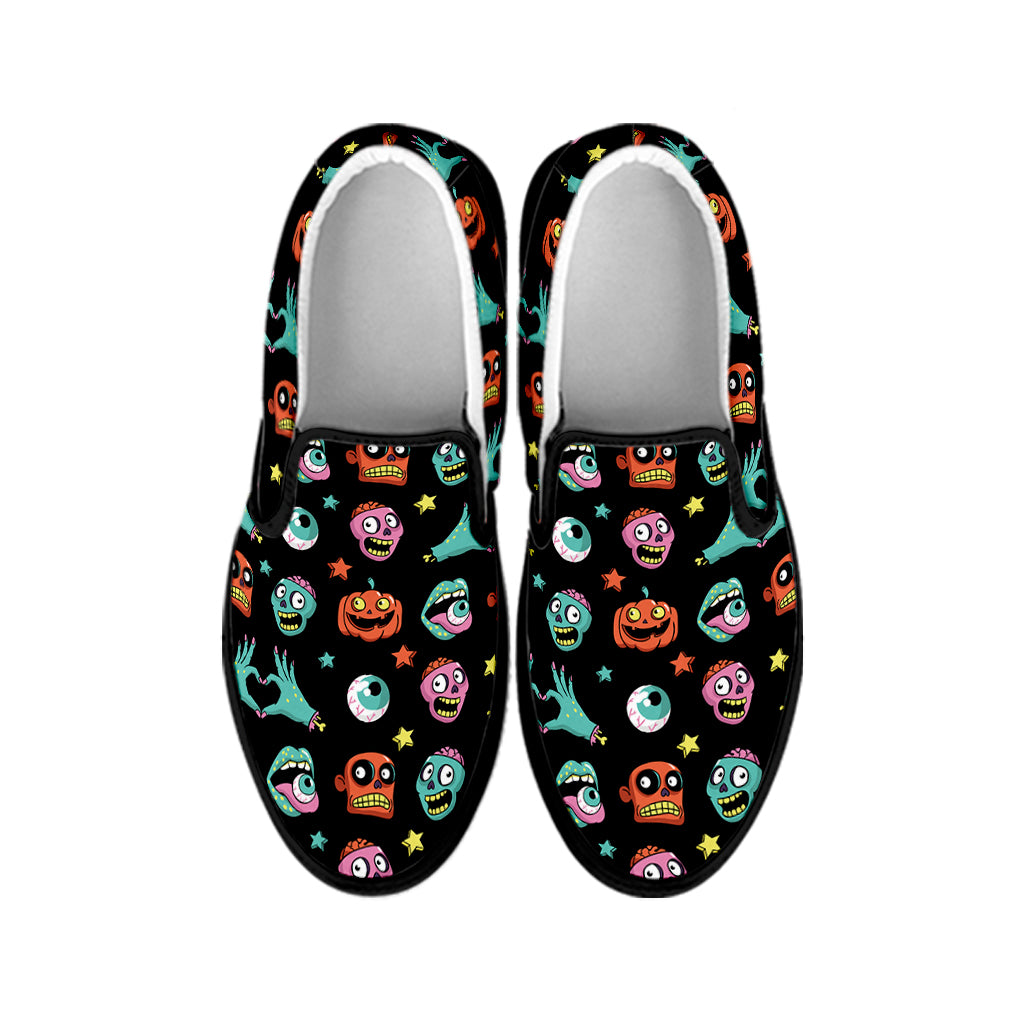 Halloween Zombie Pattern Print Black Slip On Shoes
