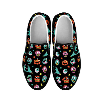 Halloween Zombie Pattern Print Black Slip On Shoes