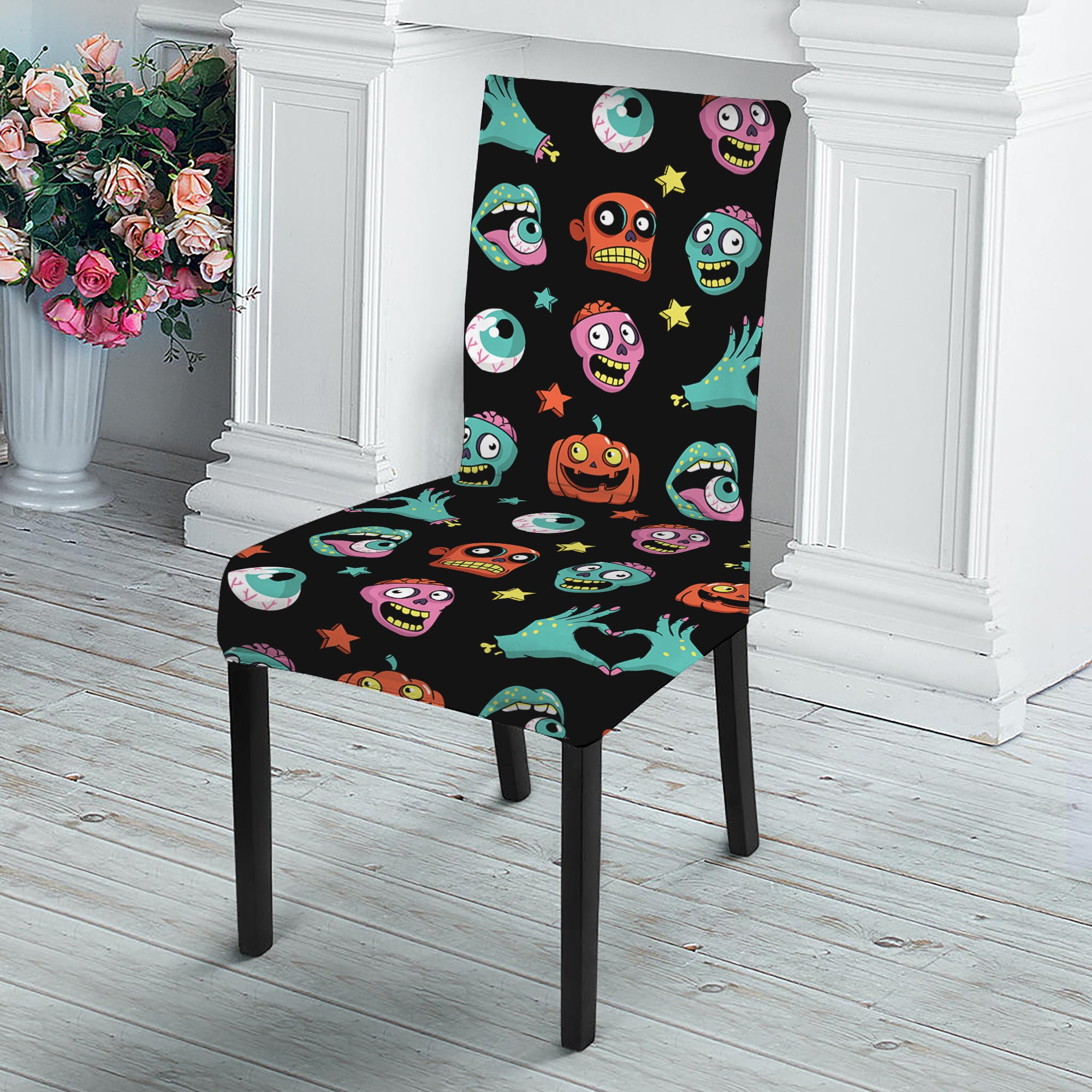 Halloween Zombie Pattern Print Dining Chair Slipcover
