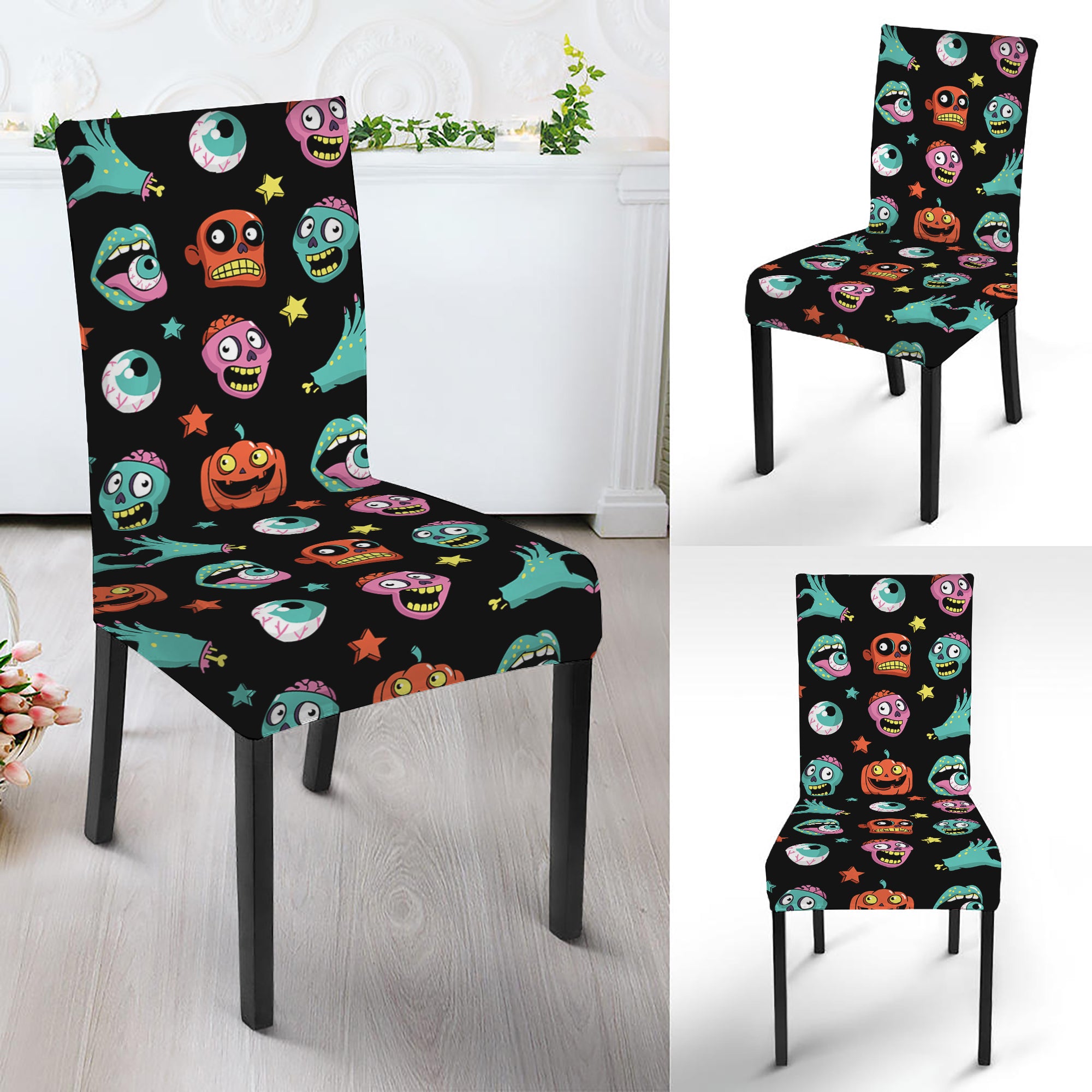 Halloween Zombie Pattern Print Dining Chair Slipcover
