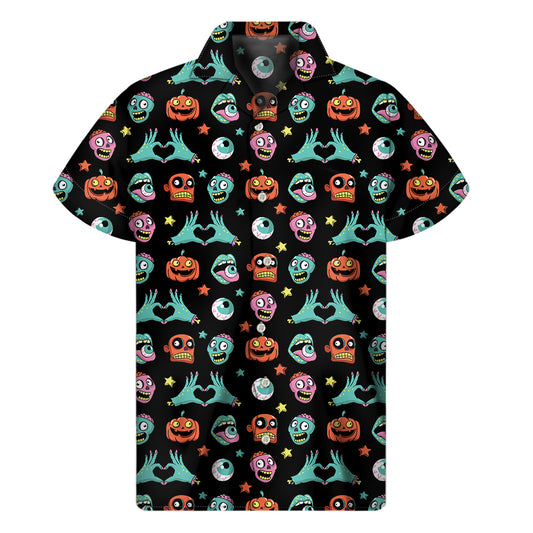 Halloween Zombie Pattern Print Men's Short Sleeve Shirt