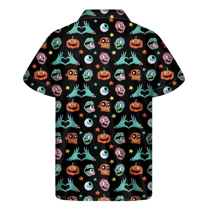 Halloween Zombie Pattern Print Men's Short Sleeve Shirt