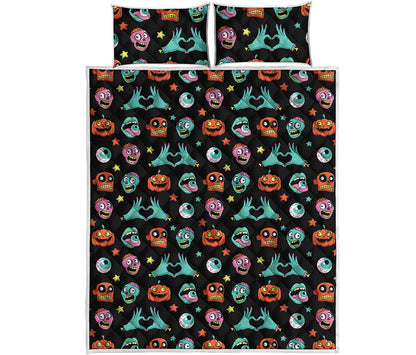 Halloween Zombie Pattern Print Quilt Bed Set