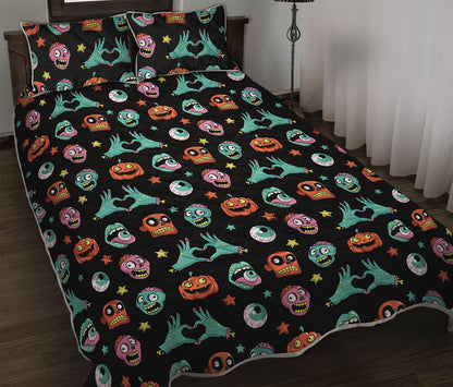 Halloween Zombie Pattern Print Quilt Bed Set