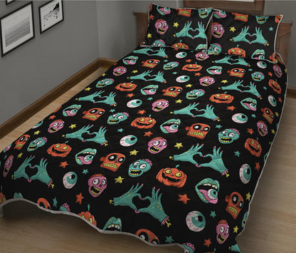 Halloween Zombie Pattern Print Quilt Bed Set