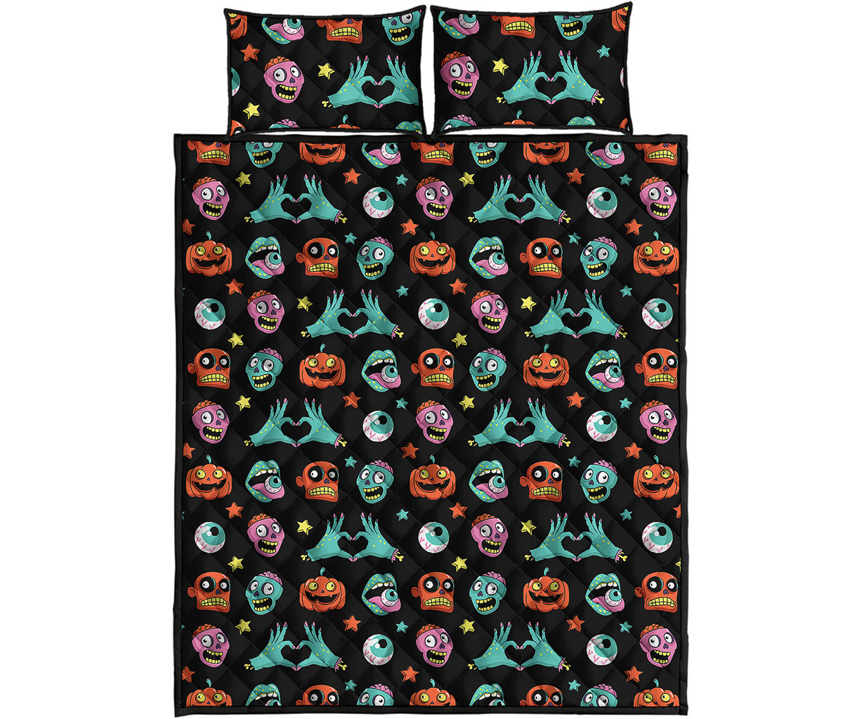 Halloween Zombie Pattern Print Quilt Bed Set