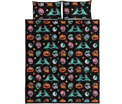 Halloween Zombie Pattern Print Quilt Bed Set