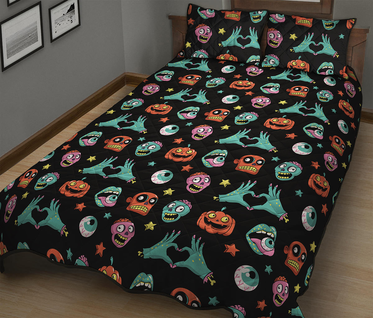 Halloween Zombie Pattern Print Quilt Bed Set