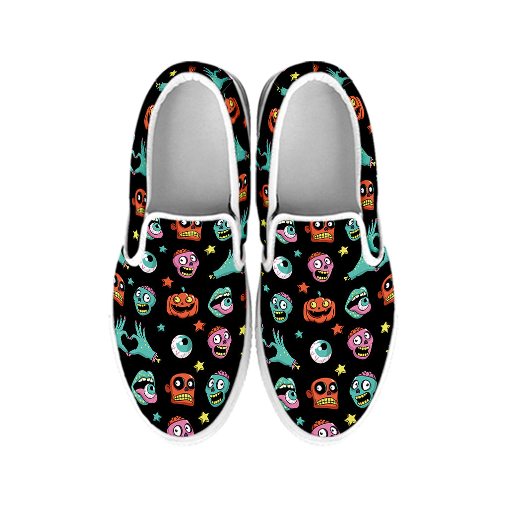 Halloween Zombie Pattern Print White Slip On Shoes