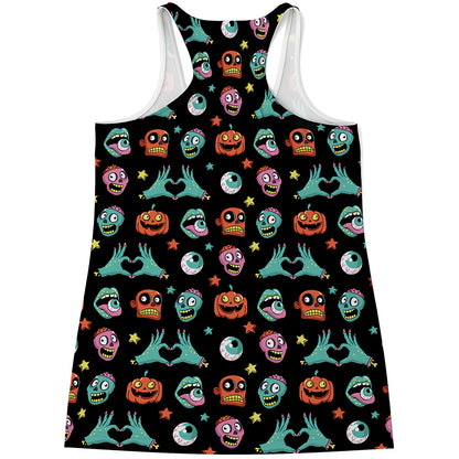 Halloween Zombie Pattern Print Women's Racerback Tank Top