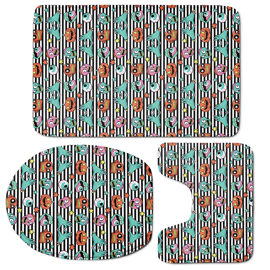 Halloween Zombie Striped Pattern Print 3 Piece Bath Mat Set