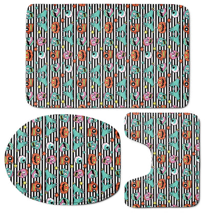 Halloween Zombie Striped Pattern Print 3 Piece Bath Mat Set