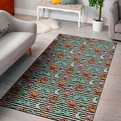 Halloween Zombie Striped Pattern Print Area Rug