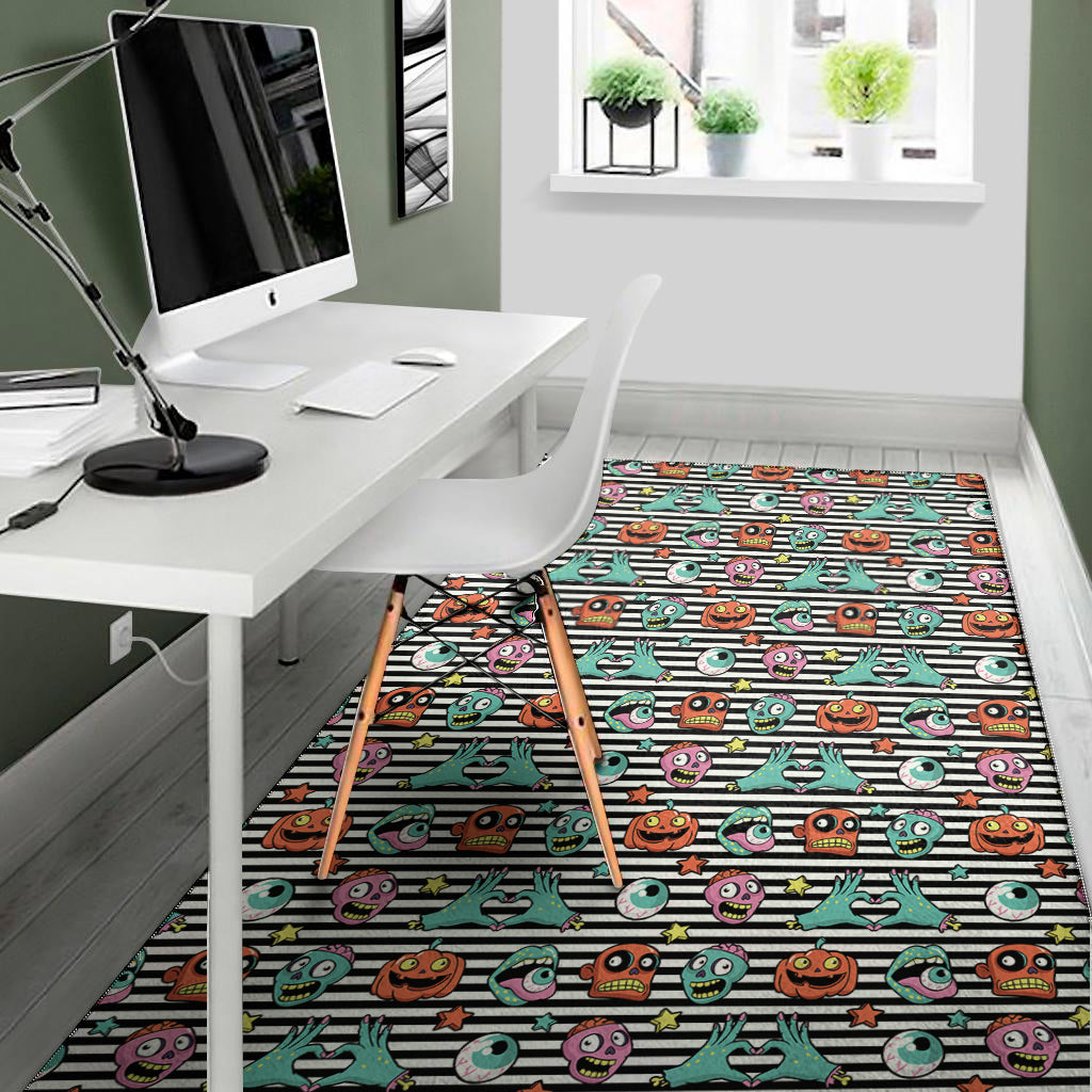 Halloween Zombie Striped Pattern Print Area Rug